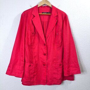 Lauren Ralph Lauren Size 22W Women Red 100% Linen Button Front Tunic Blouse Top